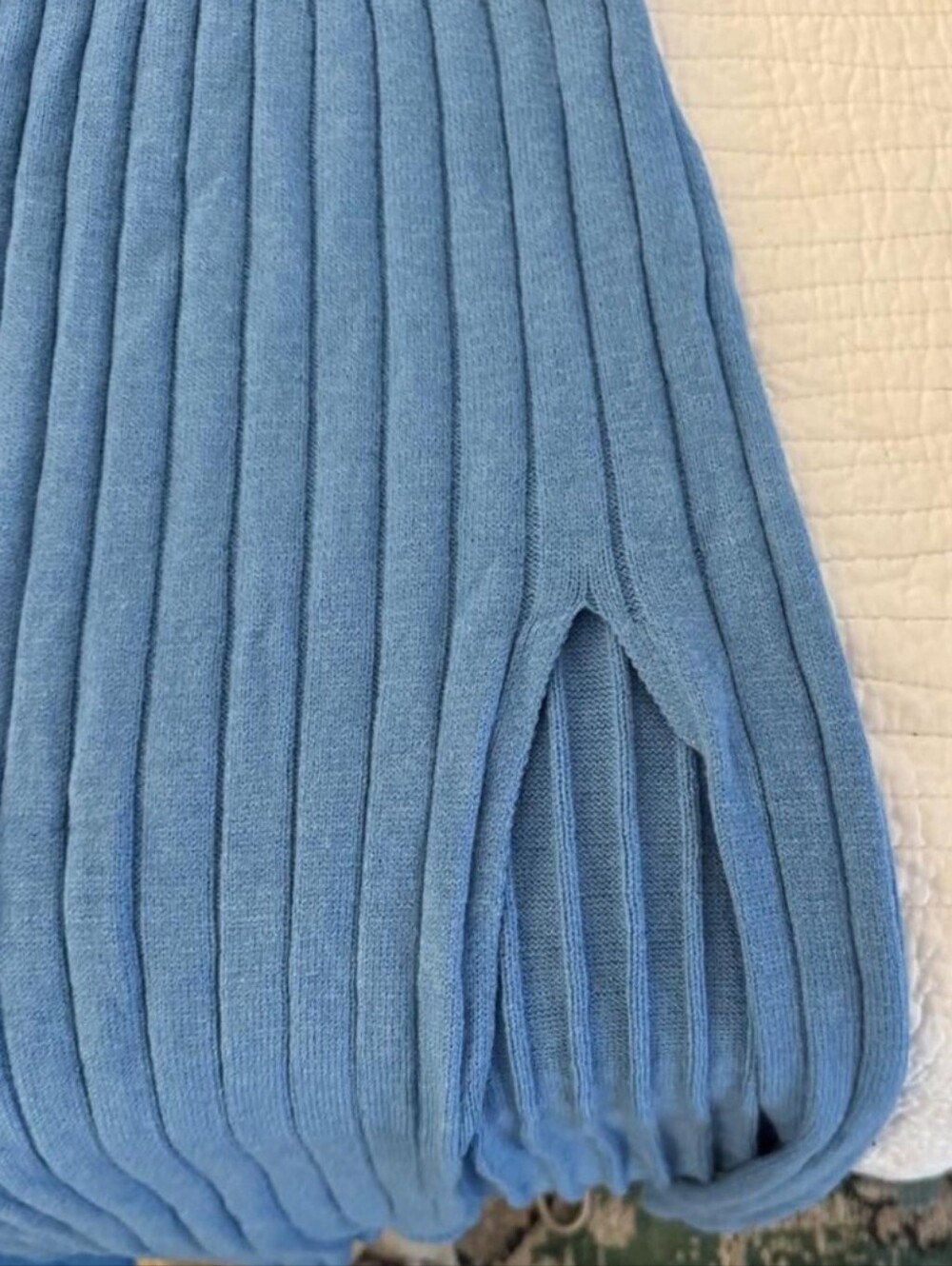 Blue Ribbed Knit Long Sleeve Twist-Front Midi Dress - Picture 4 of 4